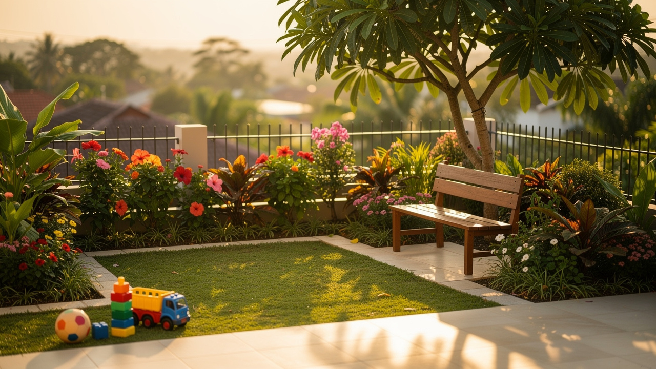 Peaceful garden outdoor space at family homestay