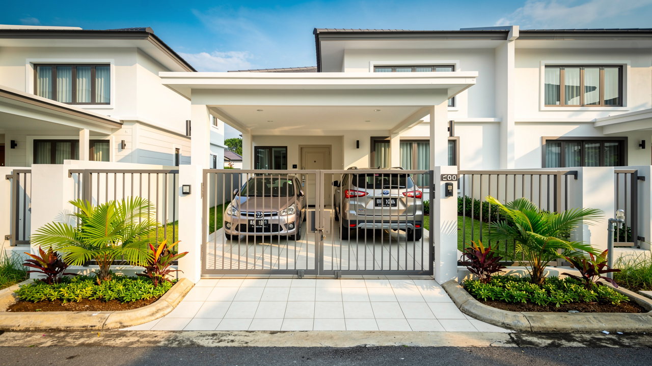 Secure homestay entrance with private parking facilities